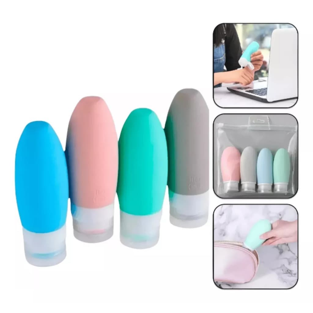 Kit Viagem 4 Frascos Silicone Shampoo Creme Condicionador