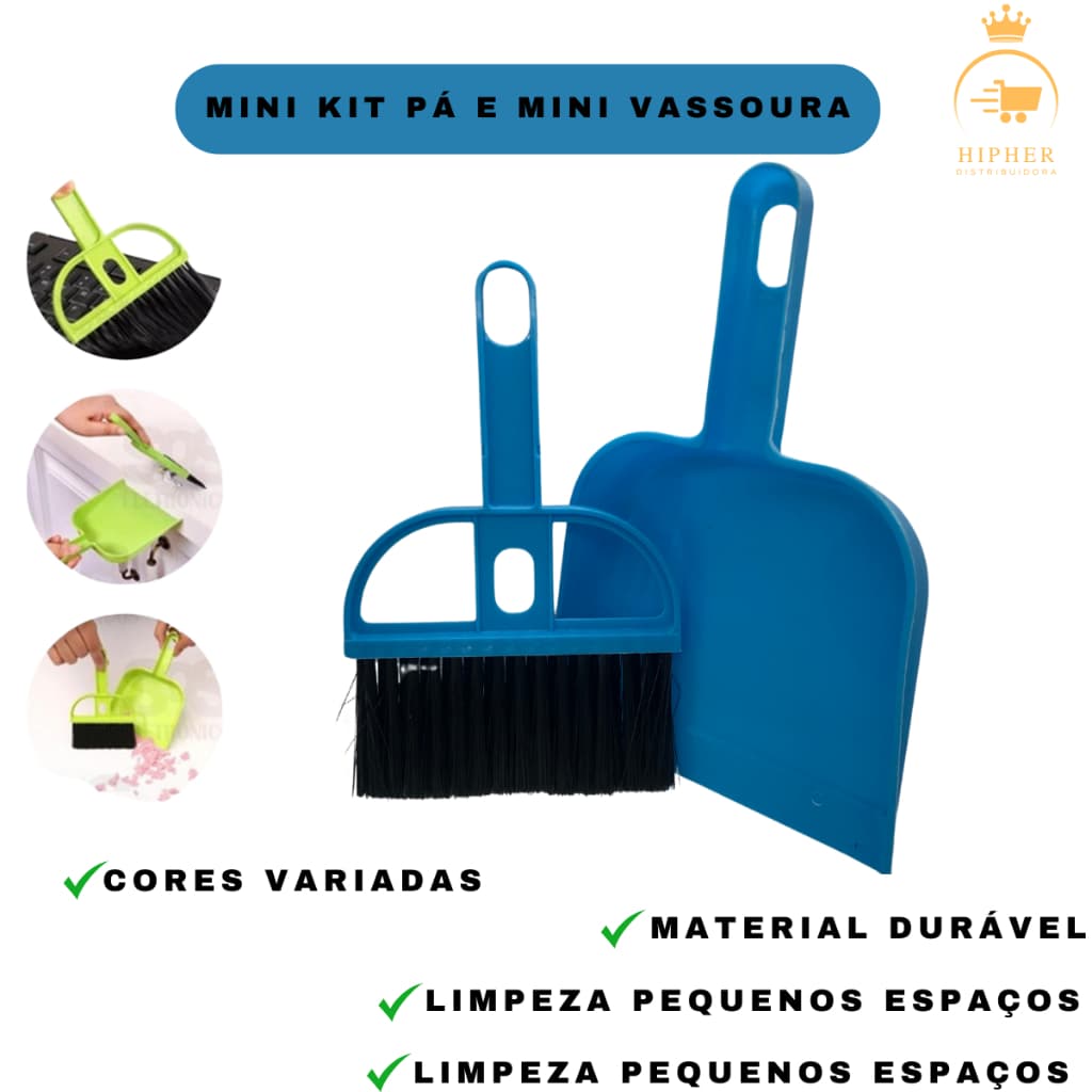 Mini Kit Limpeza Pá e Mini Vassoura – Compacto e Prático para Pequenos Espaços