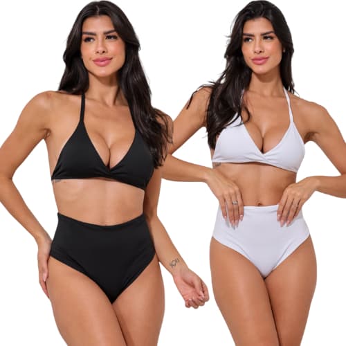 Kit 2 Biquini Hot Pant Feminino Cintura Alta Moda Praia Tamanho Único