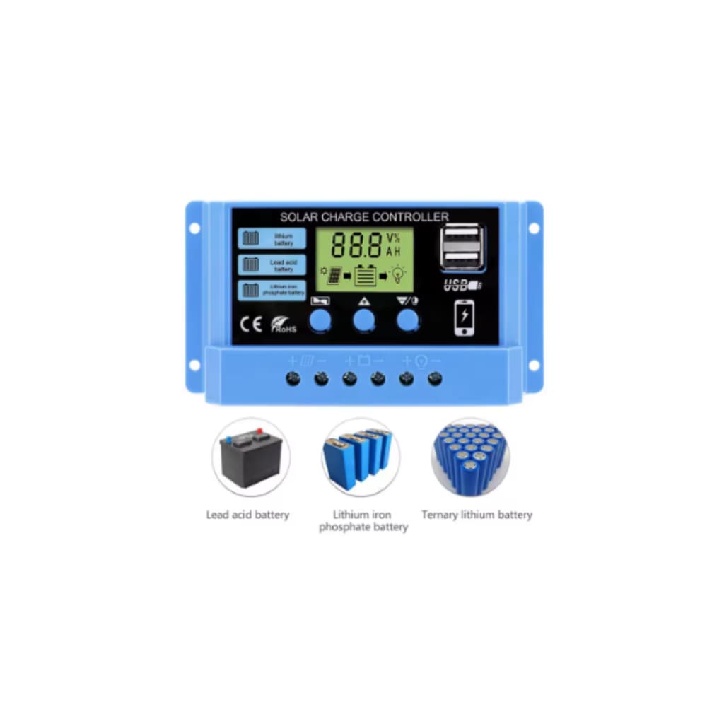 Controlador de Carga Solar Bluetooth Baterias lifepol4 Pwm Mppt LCD 100A 30A v + Dual USB - Brasil