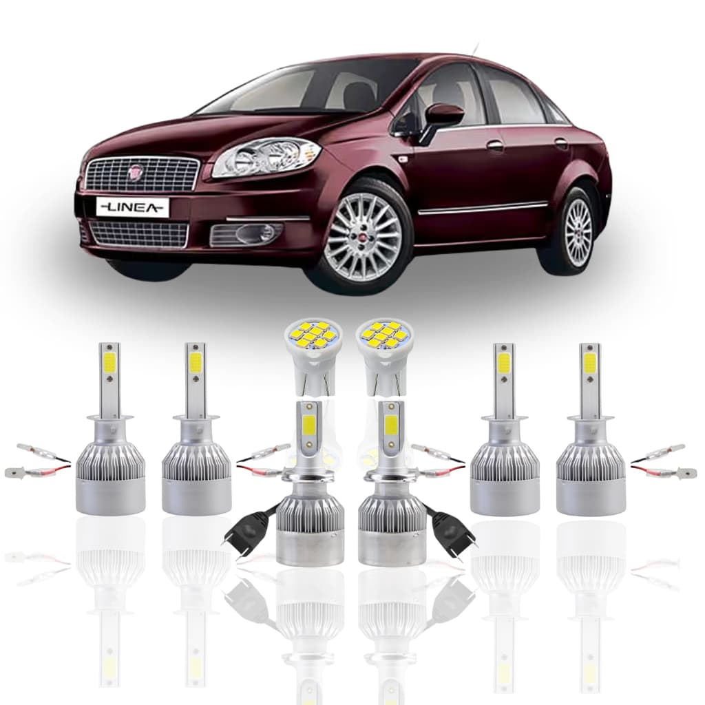 Kit Lâmpada led Farol Fiat Linea 2007 a 2016 ( Alto Baixo Milha Farolete ) pingo T10 H1 H1 H7 Luz forte branca Meia Luz