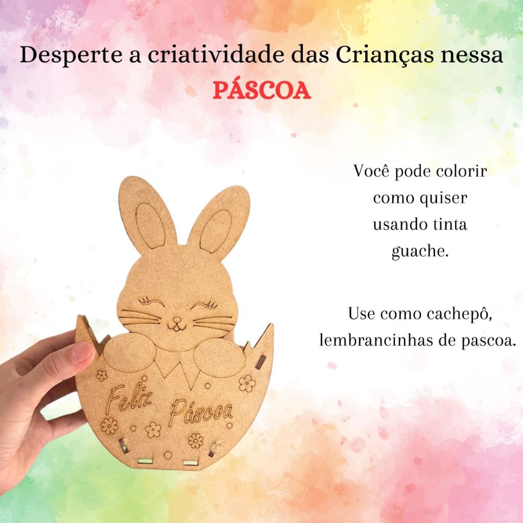 Cesta MDF Coelhinho da Páscoa - Kit com 10 unidades