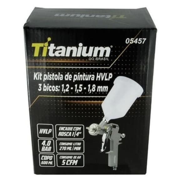 Pistola de pintura hvlp prof 5457 titanium + 3 bicos + kit