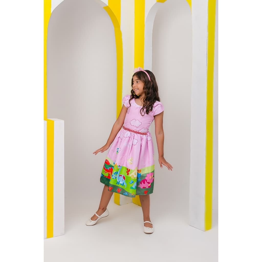 Vestido Dinossauro dino Luxo Pérolas