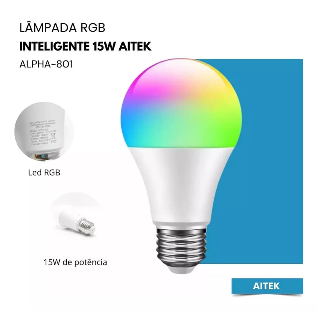 LAMPADA BULBO LED INTELIGENTE 9W RGB AITEK