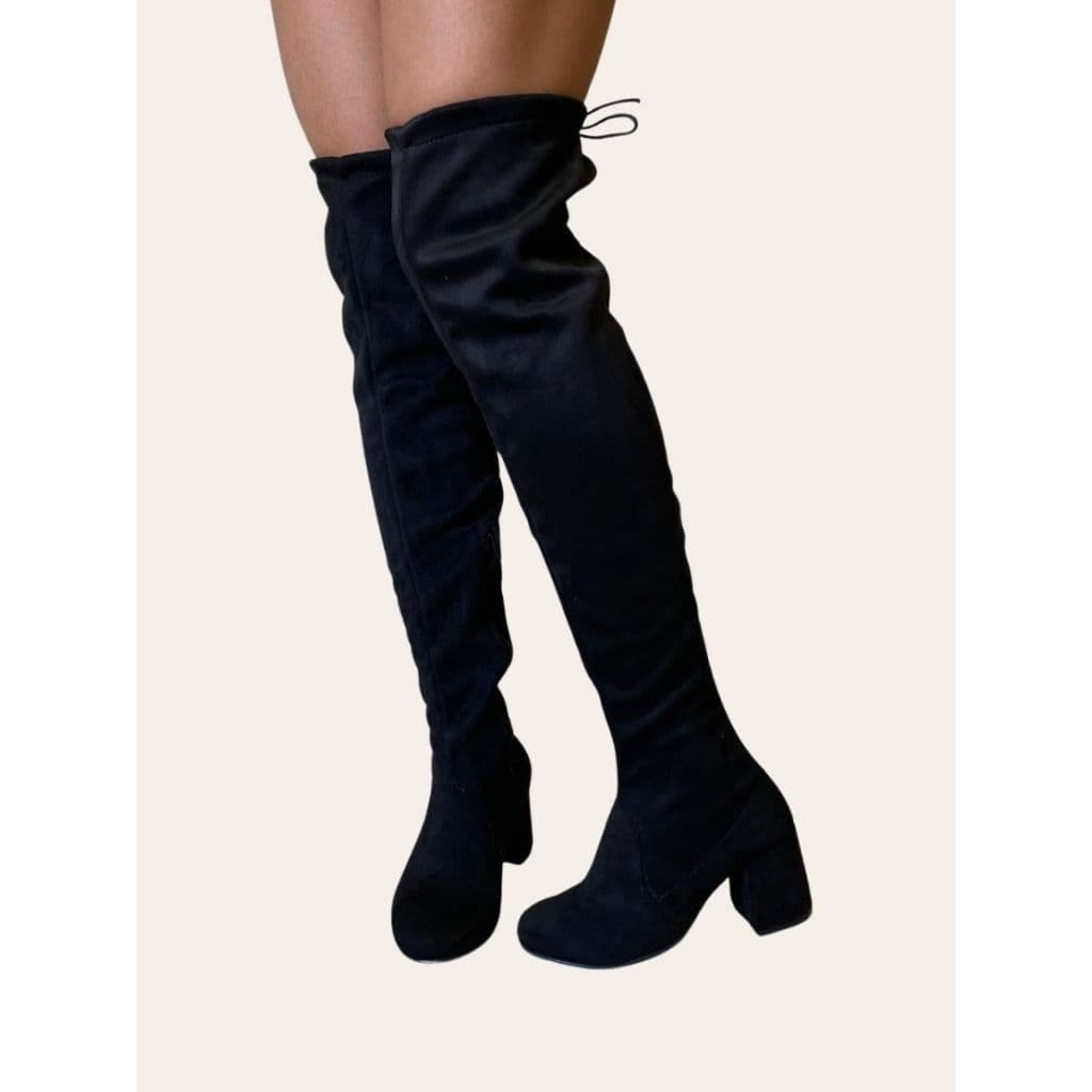 Bota Over The Knee Feminina Stretch Montaria Salto Bloco Confortável Acima do Joelho