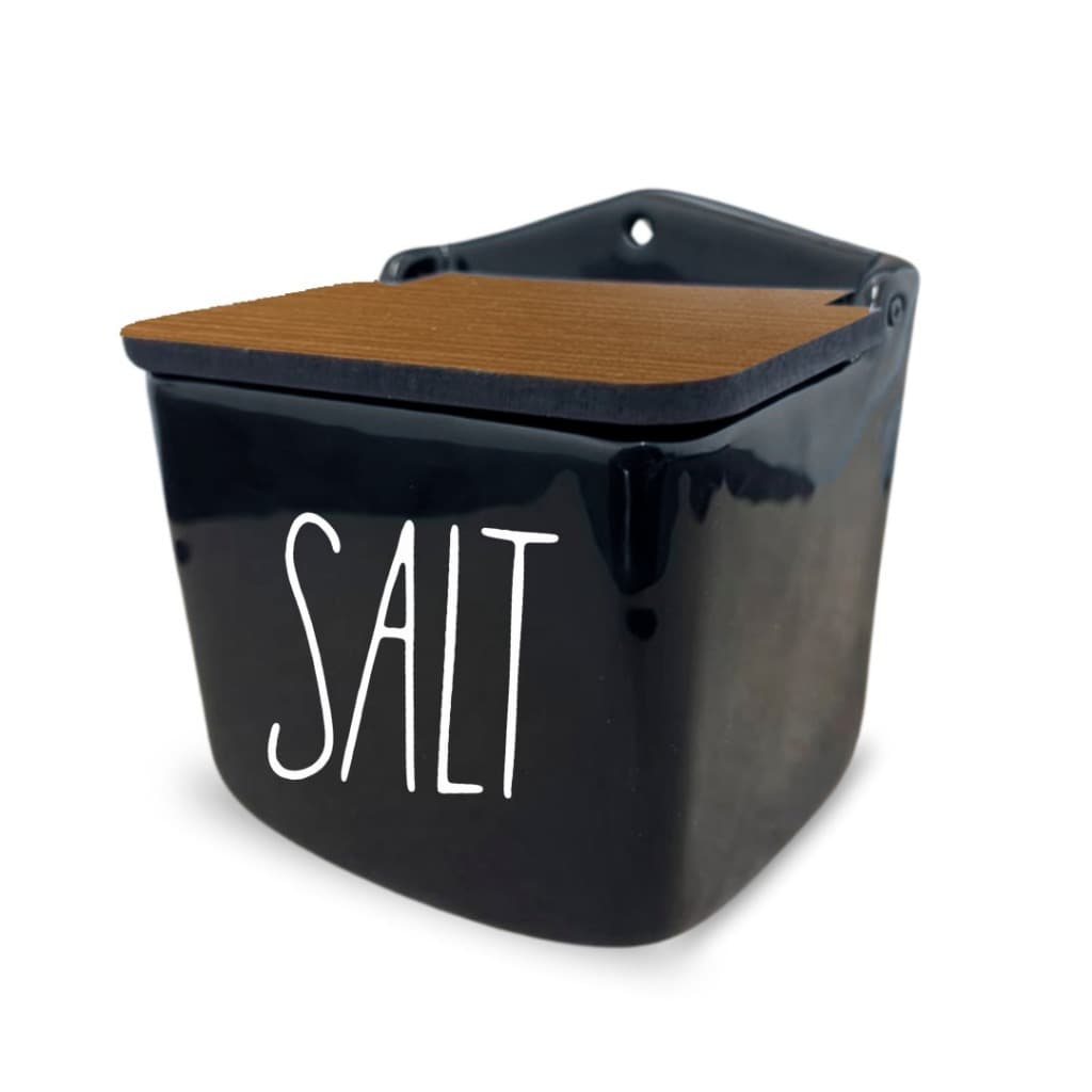 Saleiro Preto de Cerâmica Tampa de MDF Segunda Linha Defeitos Cozinha Decoração SALT PRETO