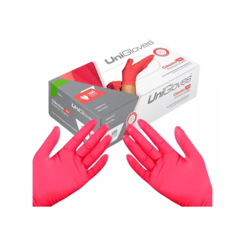 Luva Descartável Látex UniGloves Cereja Red Com Pó - 1 CX com 100 und.