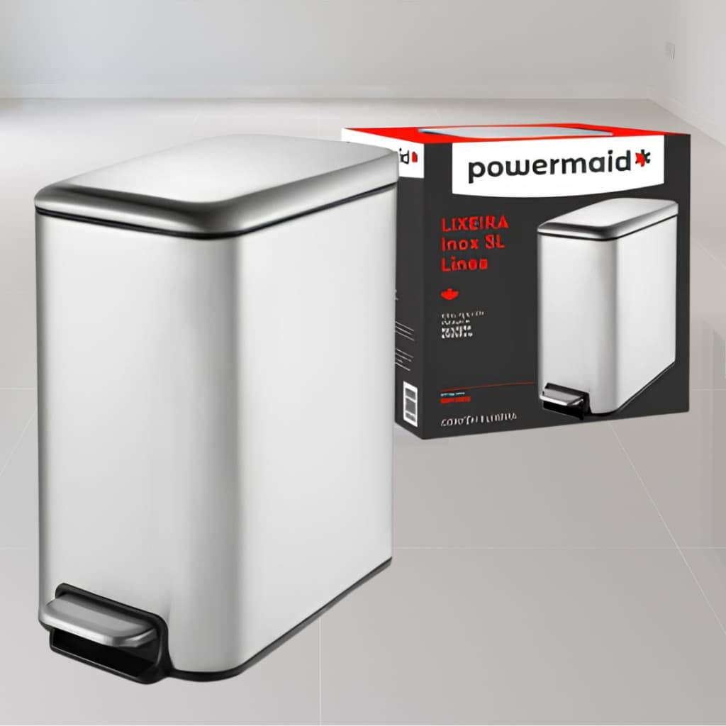 Lixeira Multiuso Aço Inox Retângular Linea Moderna com Pedal Abre e Fecha - 5 Litros