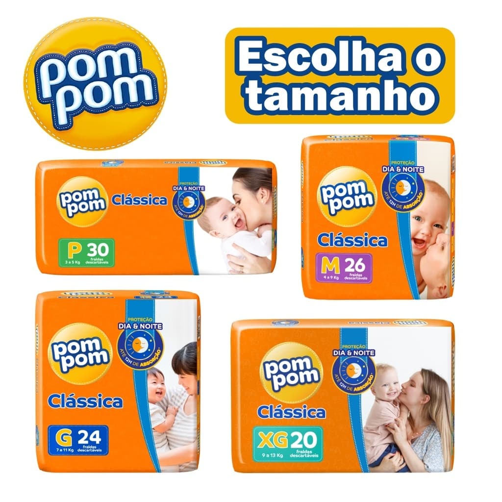 Fralda Descartáveis Pom Pom Clássica Dia & Noite - (Tamanho XG - XXG)