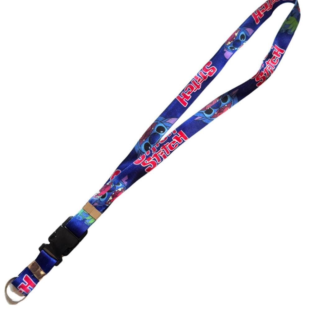 Chaveiro Cordão Desenho STITCH Disney Tirante Pescoço Crachá Fecho Engate Preto Correia Moto