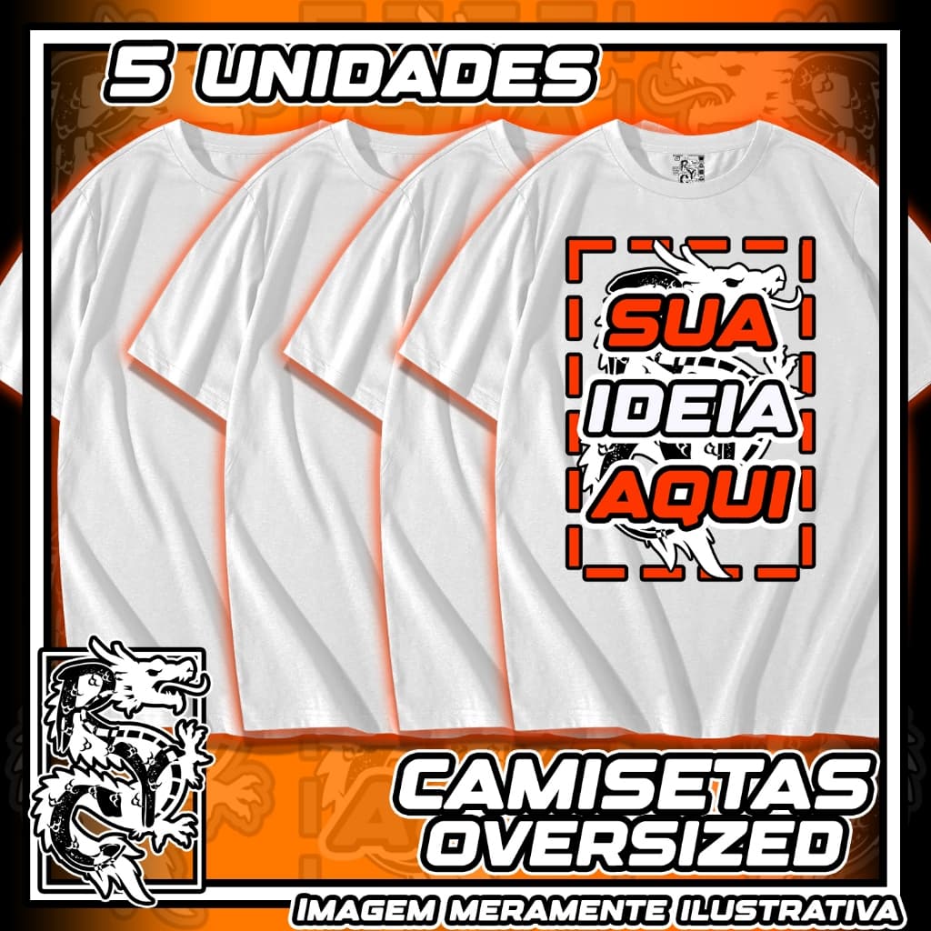 5 Camisetas Personalizada OVERSIZED Faça a sua! RYC, Camiseta 100%algodão com a sua ideia em DTF