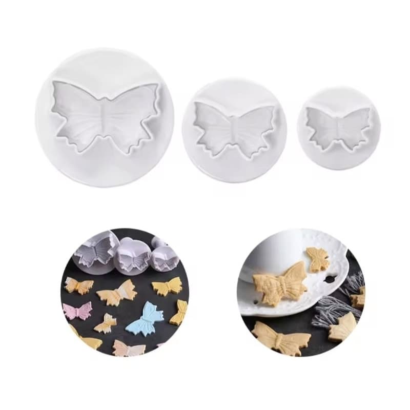 Kit 3 Cortador Ejetor Borboleta Para Pasta Americana Biscuit