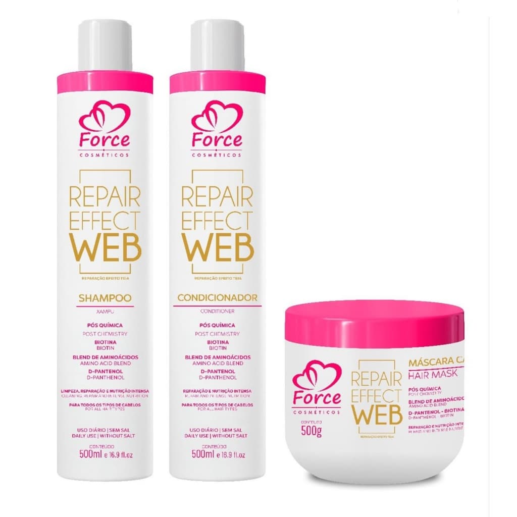 Force Cosméticos – Kit Repair Effect Web Reparação Capilar Pós-Química Efeito Teia (3 produtos)