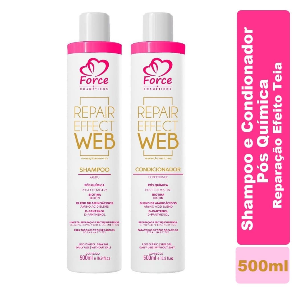 Force Cosméticos Kit Shampoo e Condicionador Repair Effect Web 500ml – Reparação Pós-Química