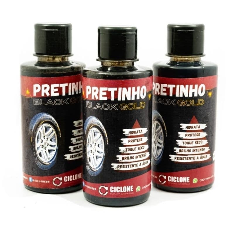 3 Unidades Pretinho limpa pneu BLACK GOLD duração prolongada brilho intenso envio imediato.