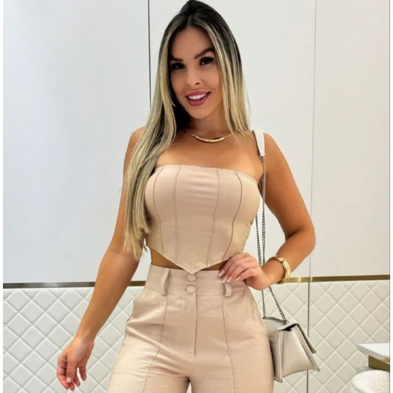 Cropped Top Faixa Tomara que Caia Bico V Moda Feminino 2025