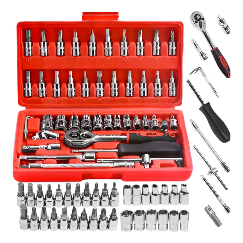 Jogo Combo Kit De Chave De Fenda Soquete Complet Kit 46 Peças De Aço Crv 1/4 Maleta Cor Vermelho