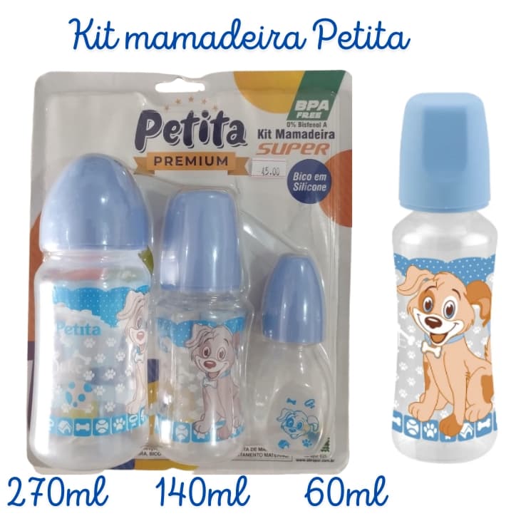 Kit Mamadeira Petita Premium Azul 60/140/270 ml