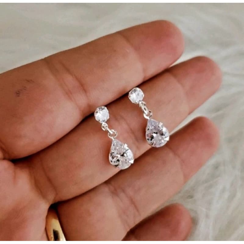 Brinco de Prata 925 pendurado gota zircônia - Z47