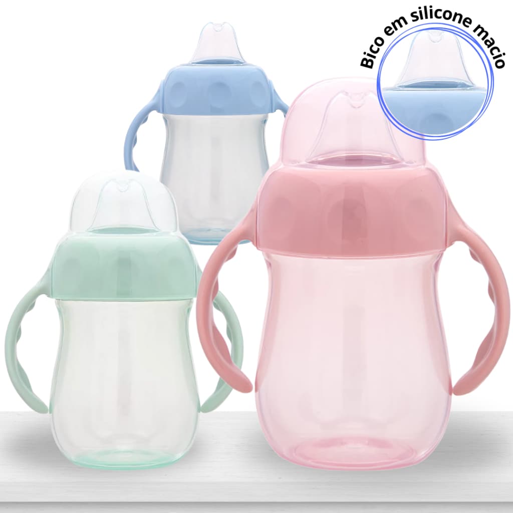 Copo de Treinamento Bebê Buba com Bico de Silicone e Alça, copo de transição 160 ml