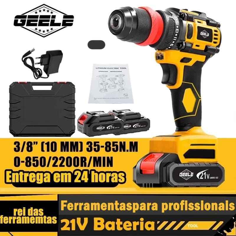 Furadeira Parafusadeira  3/8" a bateria 18V 2 Baterias e acessórios GEELE