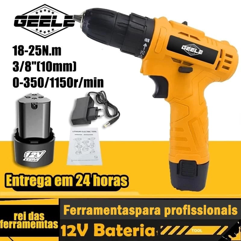 Furadeira Parafusadeira Bateria 12V Carregador e conector incluídos GEELE