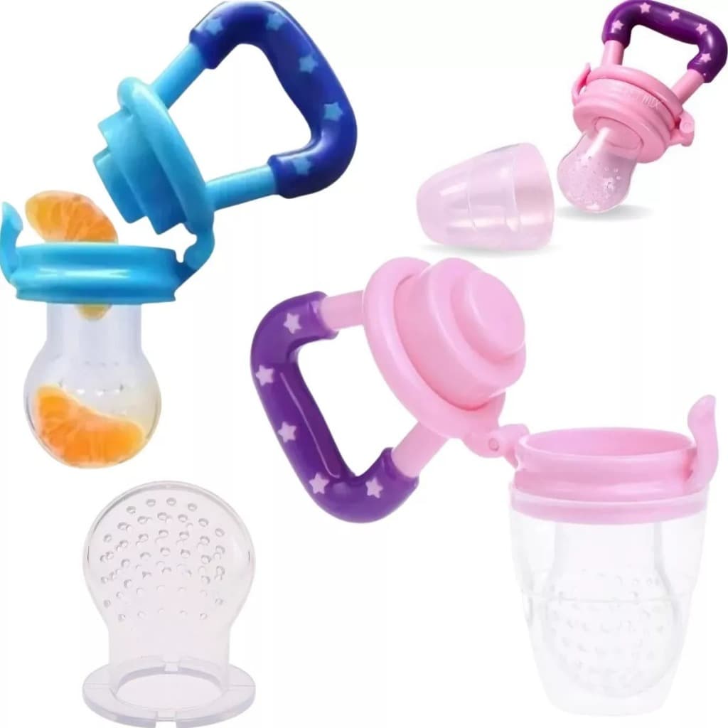 Porta Frutinha Chupeta De Alimentação Silicone Bebe Infantil Cor Azul e rosa