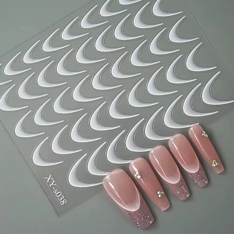 kit 2 cartelas adesivos francesa reversa gradiente branca decoração unhas