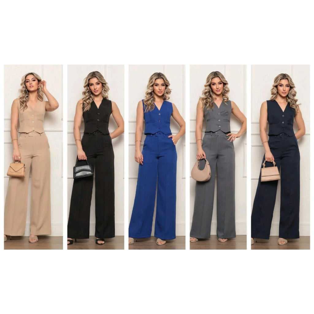 Conjunto Social Feminino Colete Conjunto Calça Alfaiataria Chic Social