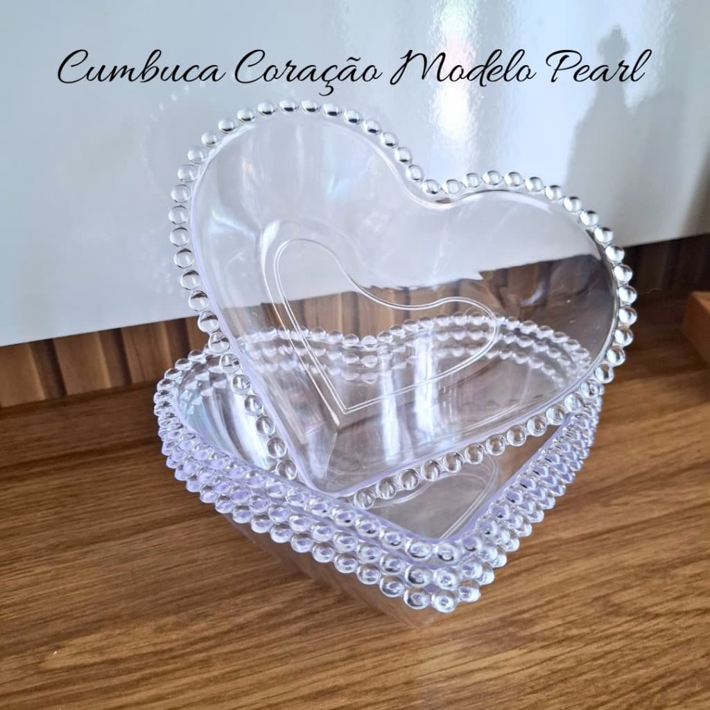 KIT 10 COMBUCAS CORAÇÃO ACRILICO CRISTAL MODELO PEARL/PÉROLA PETISQUEIRA, PORTA ACESSÓRIOS, DELICADA