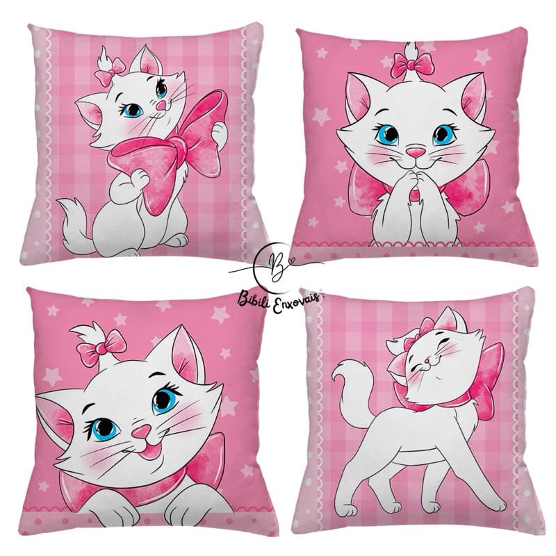 KIT 4 CAPAS DE ALMOFADAS GATA MARIE ALMOFADA QUARTO DE MENINA IDEAL PARA DECORAÇÃO TAMANHO 45X45