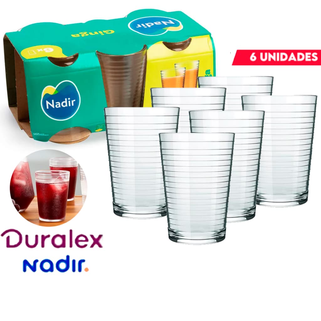 Jogo Kit 6 Copo Ginga Nadir Ritmos 265ml Vidro Resistente Ergonômico Multiuso Drink Bebidas