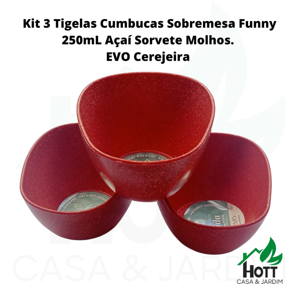Kit 3 Tigelas Cumbucas Sobremesa Funny 250mL Açaí Sorvete Molhos. EVO Cerejeira