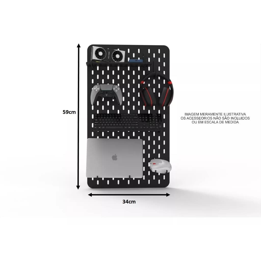 Pegboard Setup Gamer Premium Organizador Branco ou preto 34x59cm Fácil instalação office COMPACTO