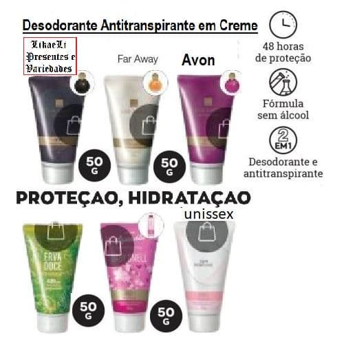 3 Uns. Desodorante Bisnaga Antitranspirante em Creme Avon 50 g  com aplicador = Todos as Fragrancias = Variações