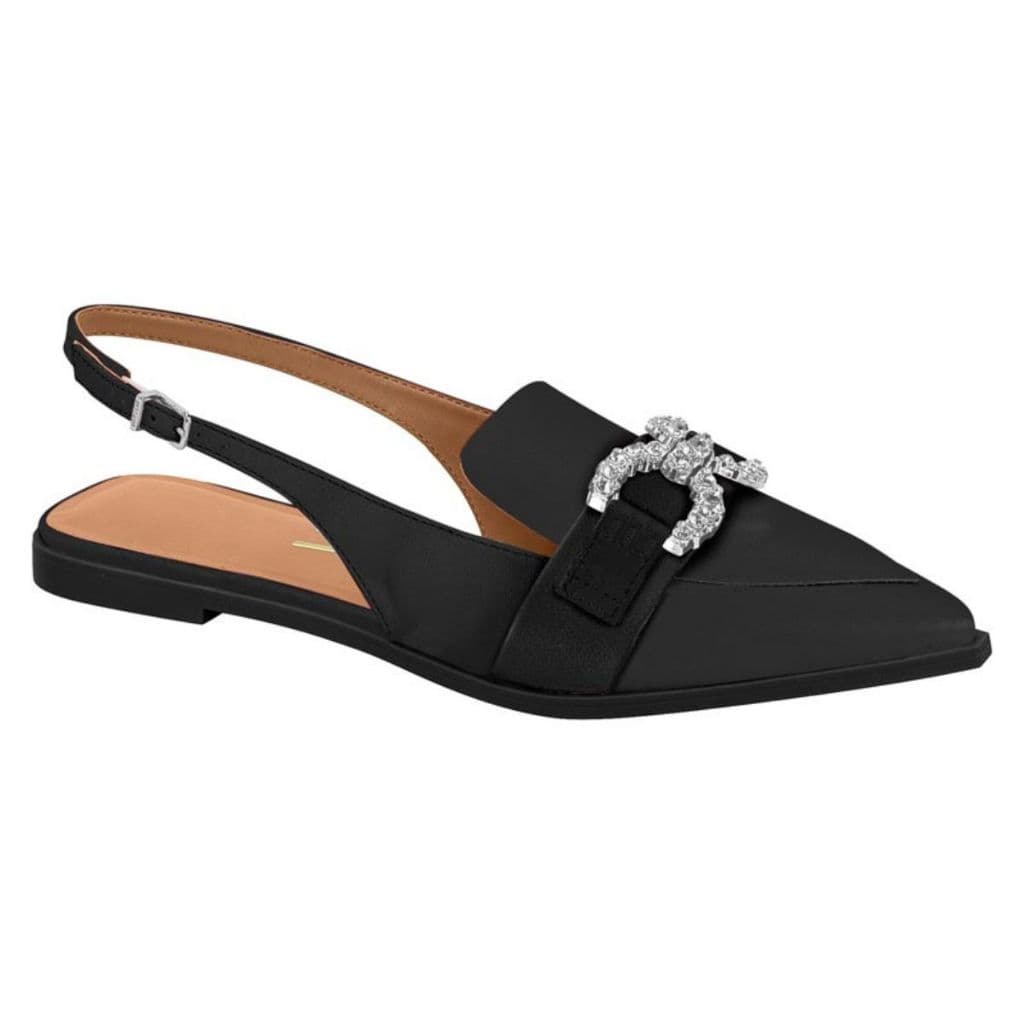 Sapatilha Feminina Preta da Vizzano Bico Fino Slingback Tendência Estilosa