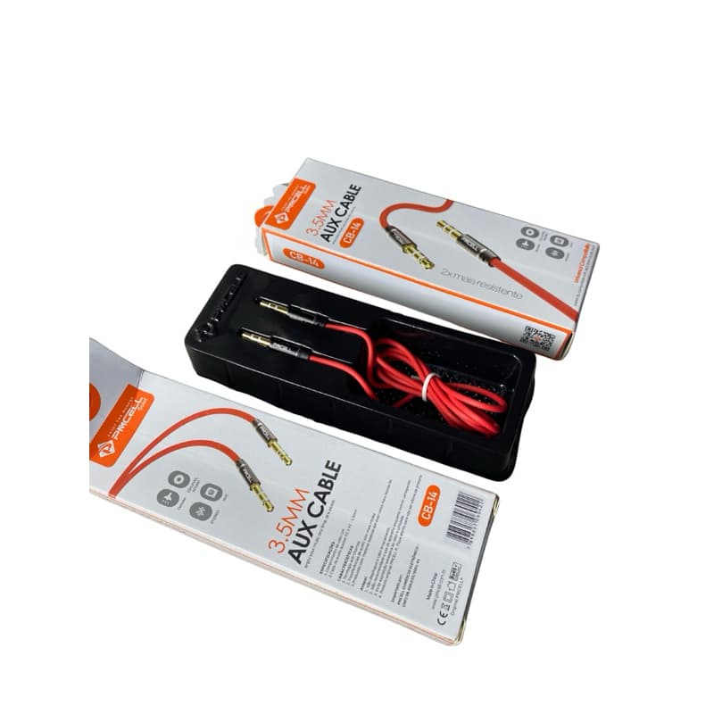 Cabo Auxiliar PMCELL CB-14 P2/P2 3.5mm Premium - Áudio Estéreo de Alta Qualidade e Durabilidade!