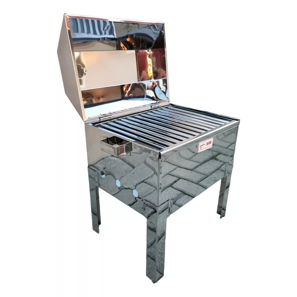 Churrasqueira Móvel Luxo A Bafo Em Inox Rhr Grelha 40 X 30cm