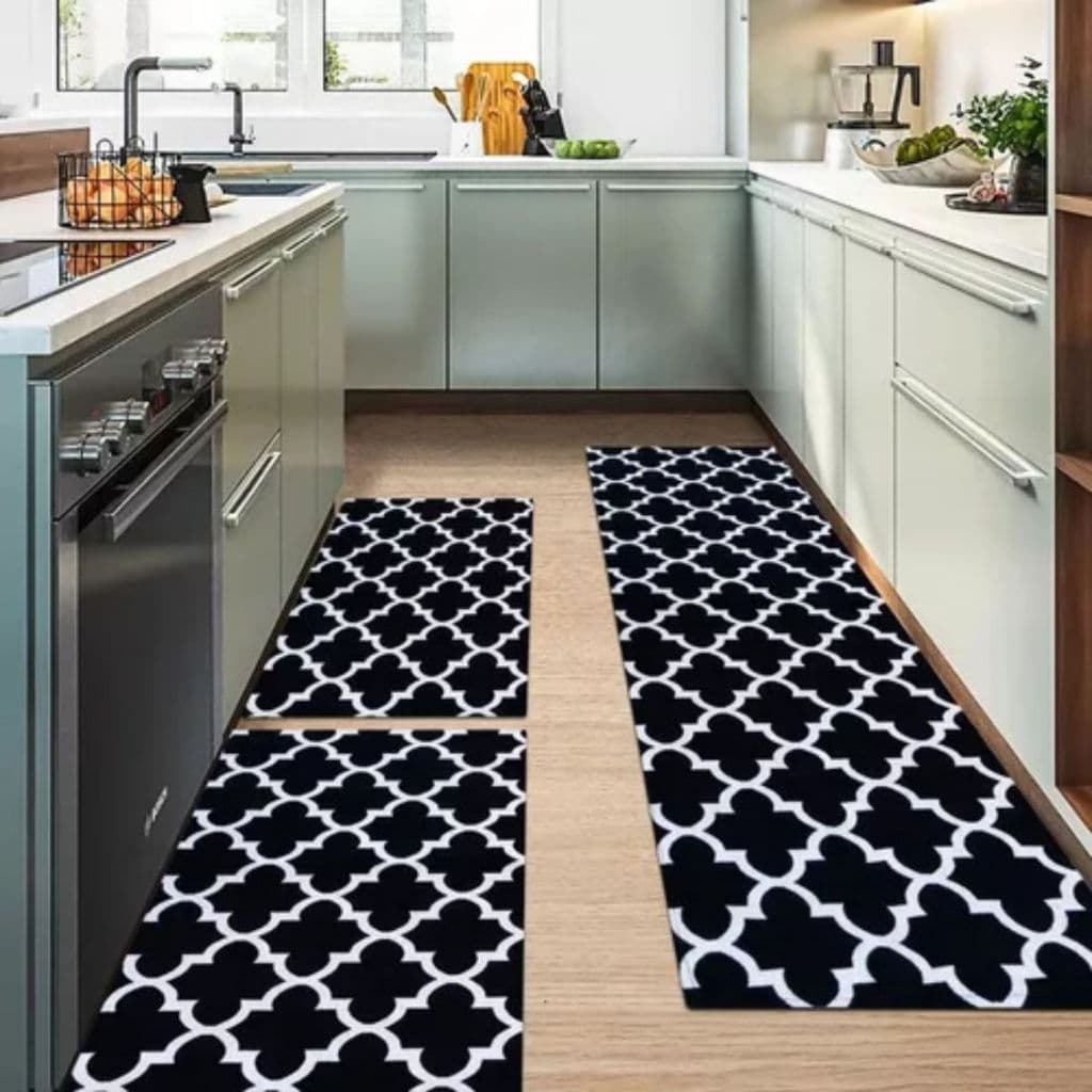 Kit Jogo De Tapetes Para Cozinha Antiderrapante Geométrico Conjunto Com 3 Peças Emborrachado Jacquard Premium