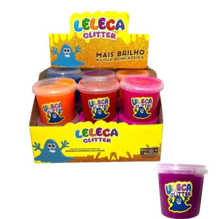 CAIXA COM 12 UNIDADES SLIME DE 180g LELECA GLITTER DIVERSÃO EM GEL