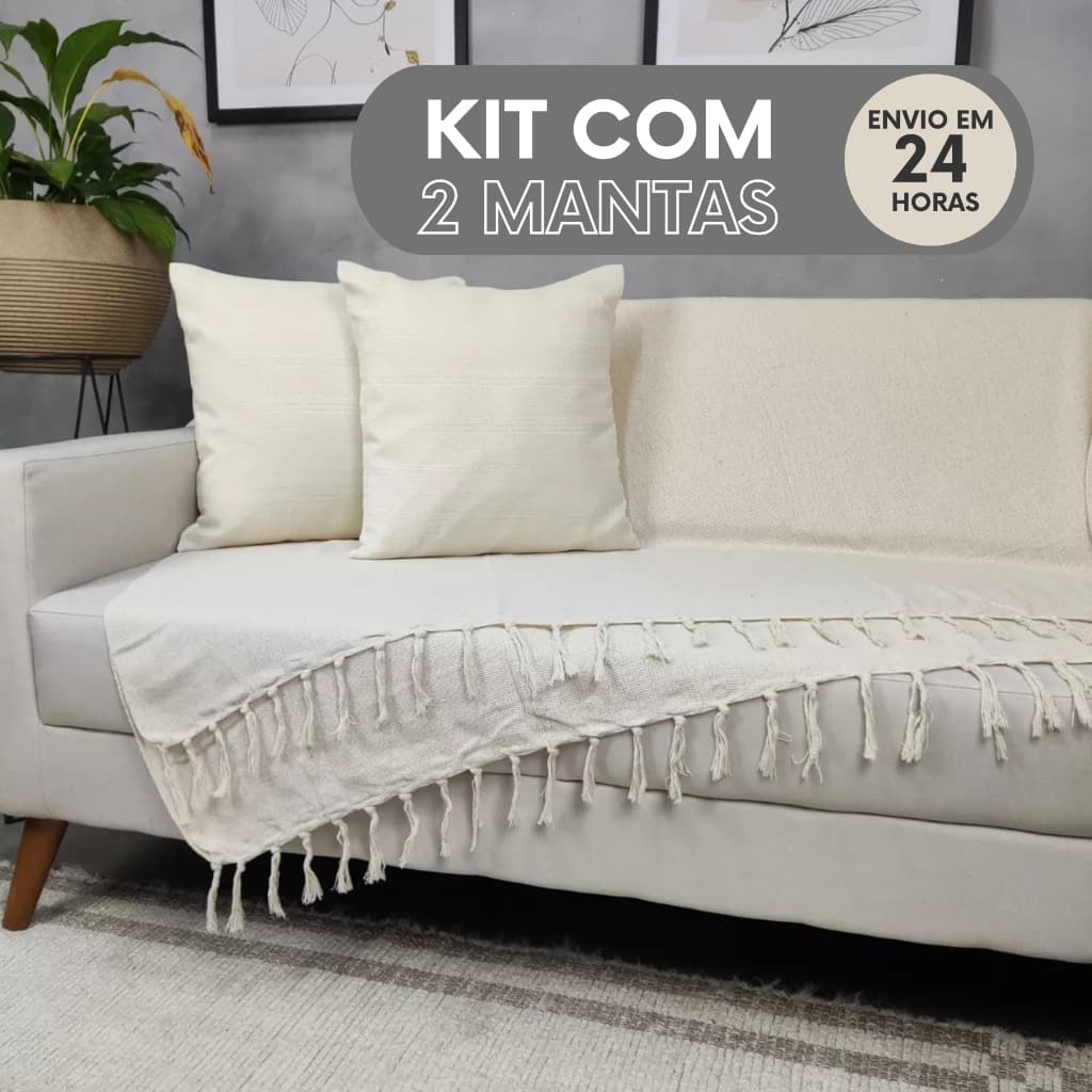 Kit 02 Mantas para Sofá Decorativo 2,40 x 1,60 Gigante 100% Algodão Capa Para Sofá Protetora