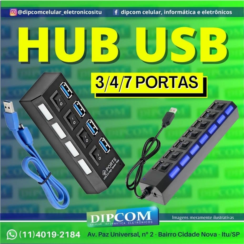 Hub USB 3.0 e 2.0 Com 4 e 7 Portas - Hub 5 em 1