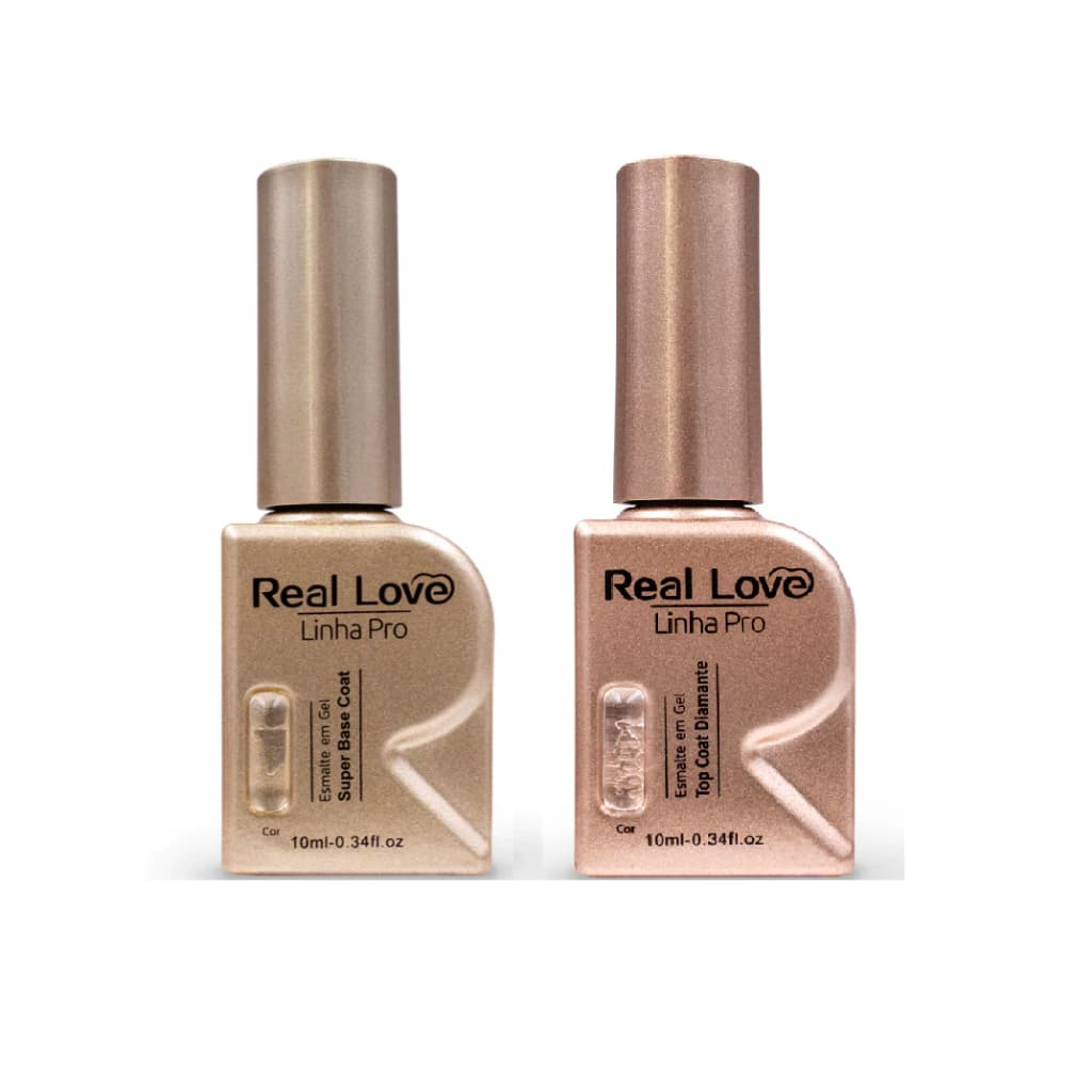 Kit Esmalte em Gel Top Coat Diamante + Esmalte em Gel Super Base Coat Real Love Linha Pro - 10ml
