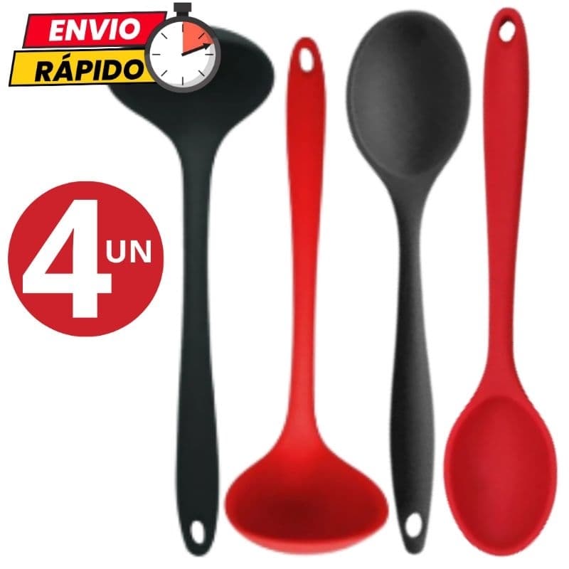 Kit Utensílios 2 Colheres de Arroz 2 Conchas Para Sopa Caldo em Silicone Para Casa Cozinha