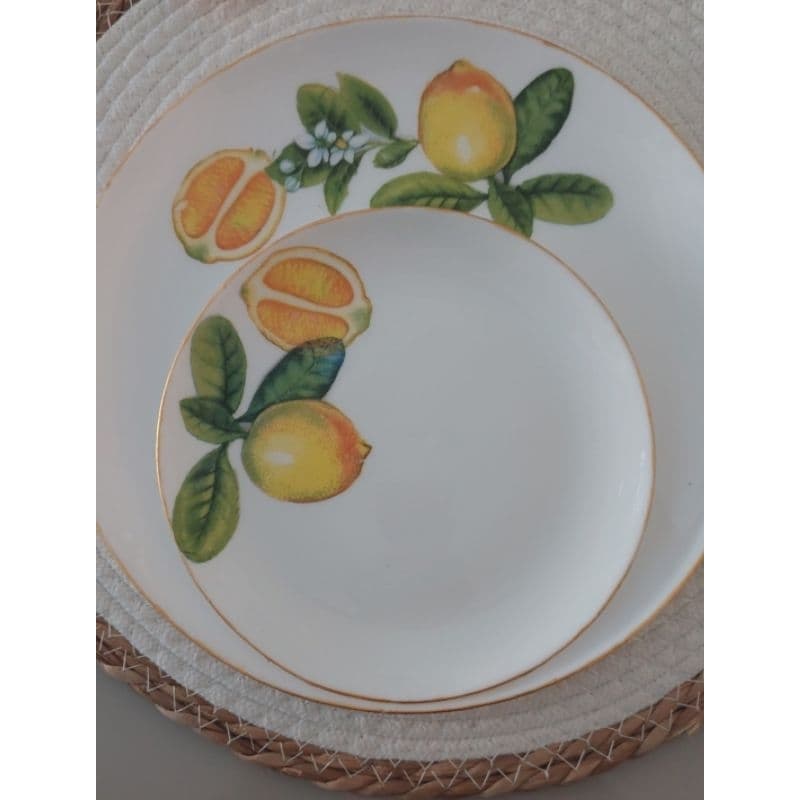 Jogo pratos rasos  jantar e sobremesa - Decorados - Limão Siciliano/ borda Dourada - Decoupage