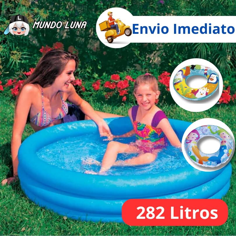 KIt Piscina + Boia Infantil  - Piscina Inflável 282 litros com 3 Gomos 3 Anéis Redonda Criança Bebe