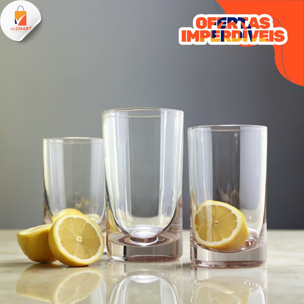 Jogo Copos Vidro Long Drink 6 Unidades Londres Premium 240ml Conjunto de Copos de Vidro Luxo Cozinha