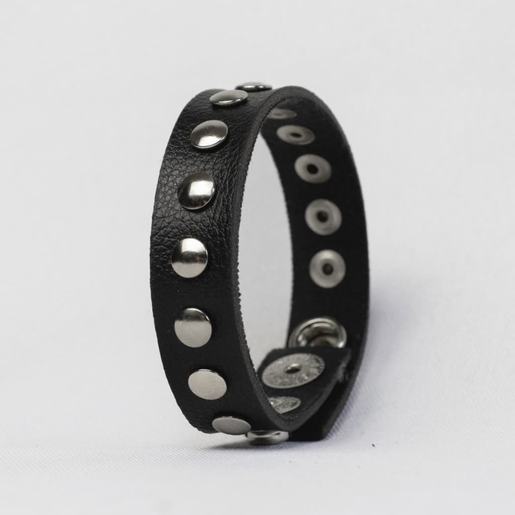 Pulseira Bracelete Couro 1 Fileira de Rebites e Tachas Redondas Punk Rock Emo