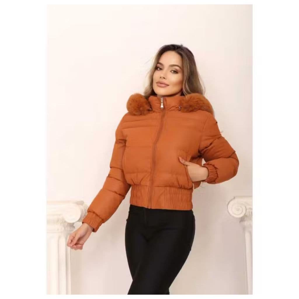 Jaqueta Puffer feminina acinturada - com Barra -  C/Capuz - Impermiável